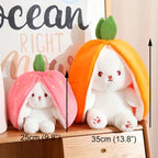 Reversible Strawberry Bunny Plush Toy Soft Polyester Stuffed Animal for Kids Hide and Seek Transforming Toy
