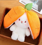 Reversible Strawberry Bunny Plush Toy Soft Polyester Stuffed Animal for Kids Hide and Seek Transforming Toy