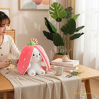 Reversible Strawberry Bunny Plush Toy Soft Polyester Stuffed Animal for Kids Hide and Seek Transforming Toy
